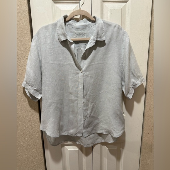 Velvet by Jenny Graham Claremont Linen 100% Shirt in Cement color ,XS - Picture 6 of 14